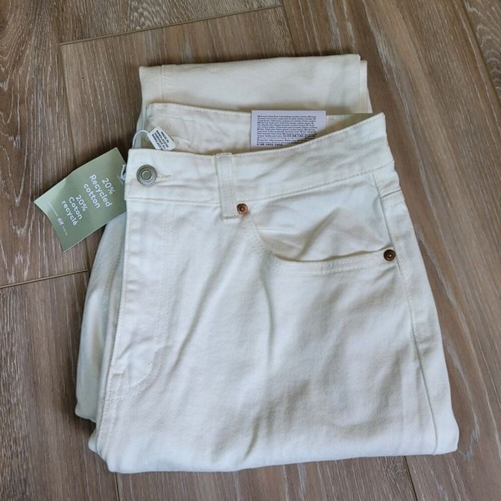 H&M NWT Women's Size 12 White Jeans | Slim High Waist | 20% Recycled Cotton